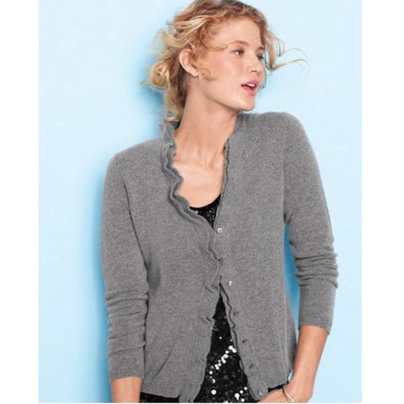 Garnet Hill Sweaters - Garnet Hill Cashmere Ruffle Edge Cardigan